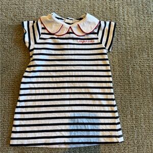 Jacadi Navy and White Striped Tee with Red Trim